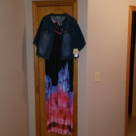 2 peice One World Maxi dress with denim jacket - Picture 2 of 6
